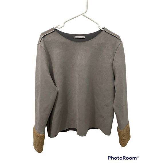 Zara | Suede Faux Fur Cuff Top | Sz L - Picture 1 of 5